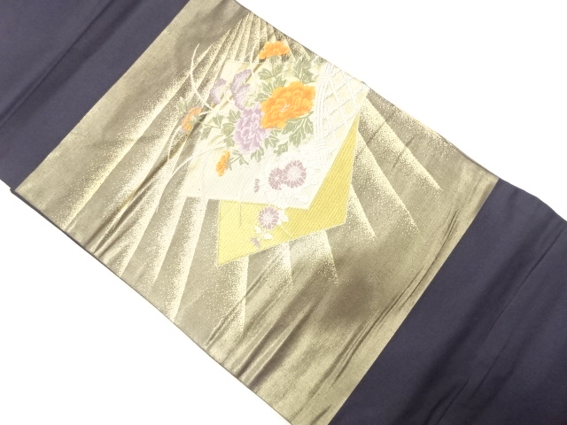 色紙に光悦垣・牡丹・菊模様織り出し　名古屋帯